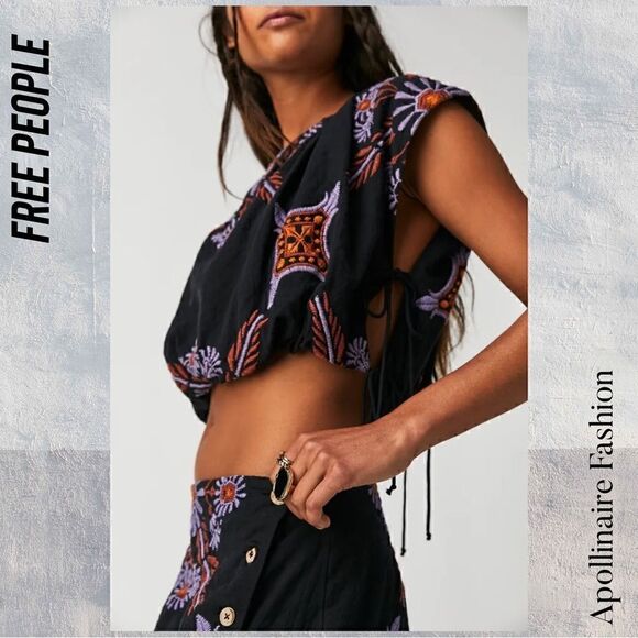 FREE PEOPLE SARDINIA MINI DRESS IN BLACK COMBO NEW - Picture 6 of 12